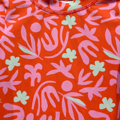 Hanna Andersson Rash Guard Girls Size 4 Orange Pink Floral Swim Top EUC1