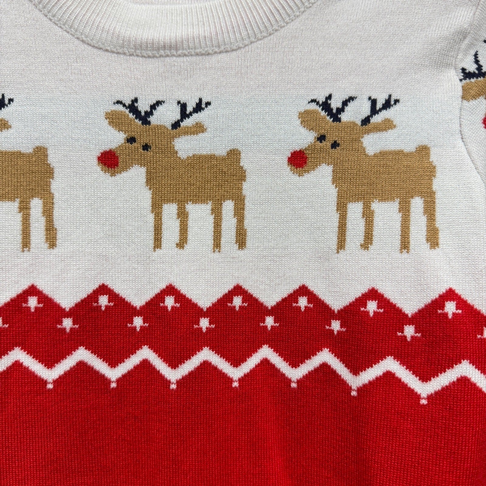 Reindeer Sweater Boys Fits Like 6-7 Red White Fair Isle Holiday EUC1