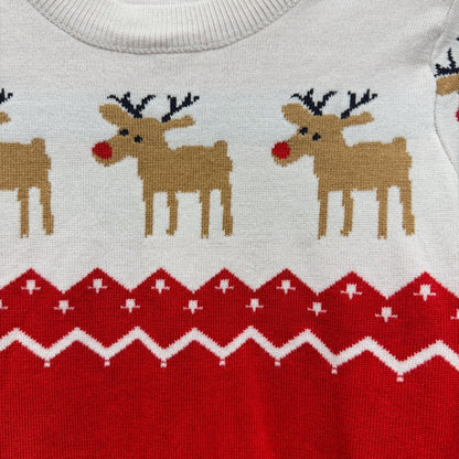 Reindeer Sweater Boys Fits Like 6-7 Red White Fair Isle Holiday EUC1