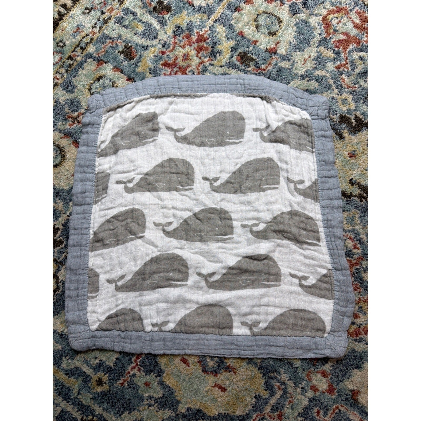 Milkbarn Lovey Kids Grey Whale Print Muslin Soft EUC0
