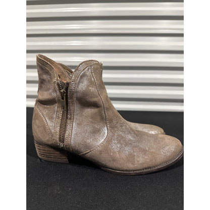 Bed Stu Gaze Ankle Boots Womens 8.5 Tan Silver Metallic Leather Side Zip1