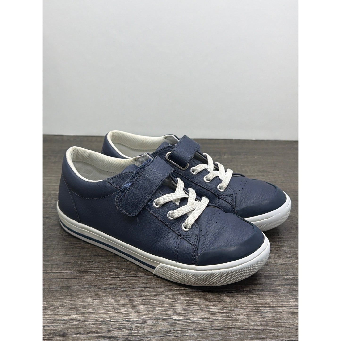 Footmates Sneaker Boys 13 Navy Leather Strap Classic Preppy Flawed*0