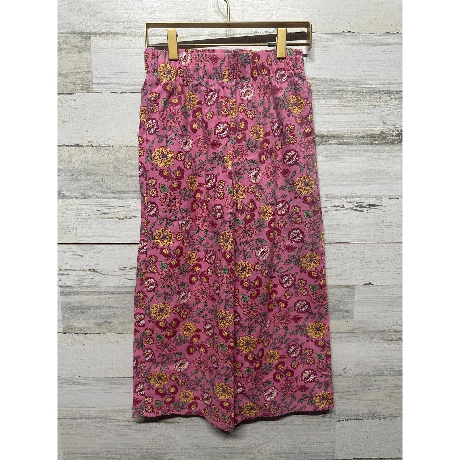 b'tween Floral Wide Leg Pants Girls 7 Pink Boho Botanical EUC0