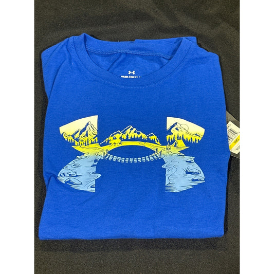 Under Armour Graphic Tee Boys Youth Medium Blue Mountain Logo NWT0