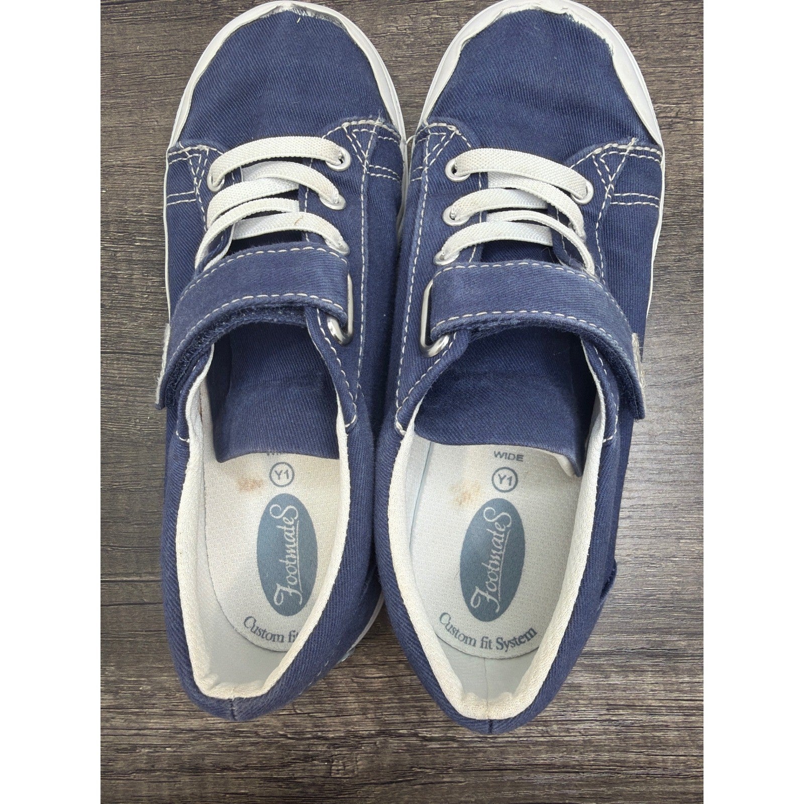 Footmates Canvas Sneakers Kids Size 1 Navy Blue Hook Loop Classic *Flawed4