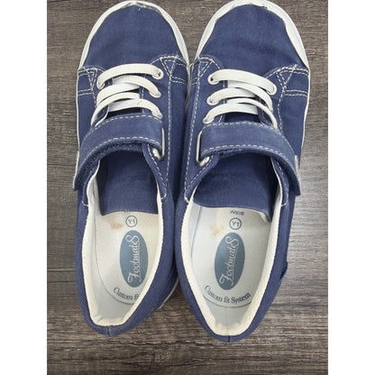 Footmates Canvas Sneakers Kids Size 1 Navy Blue Hook Loop Classic *Flawed4