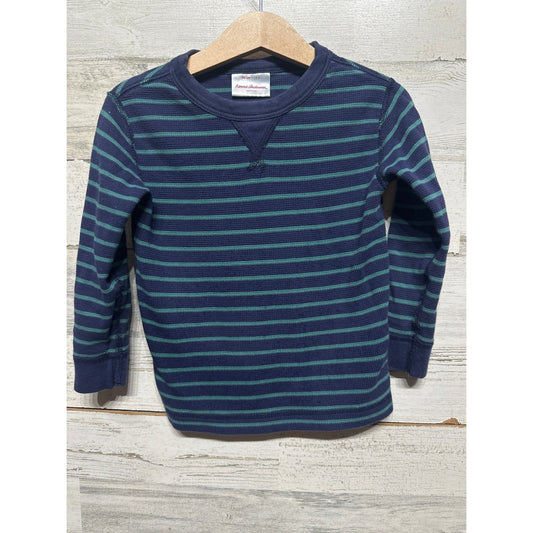 Hanna Andersson Thermal Shirt Boys Size 3 Navy Green Striped Waffle Knit0