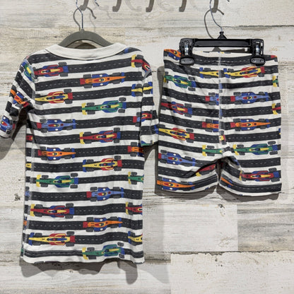 Hanna Andersson Pajama Set Kids 6-7 White Race Car Stripes Shortie GUC*4