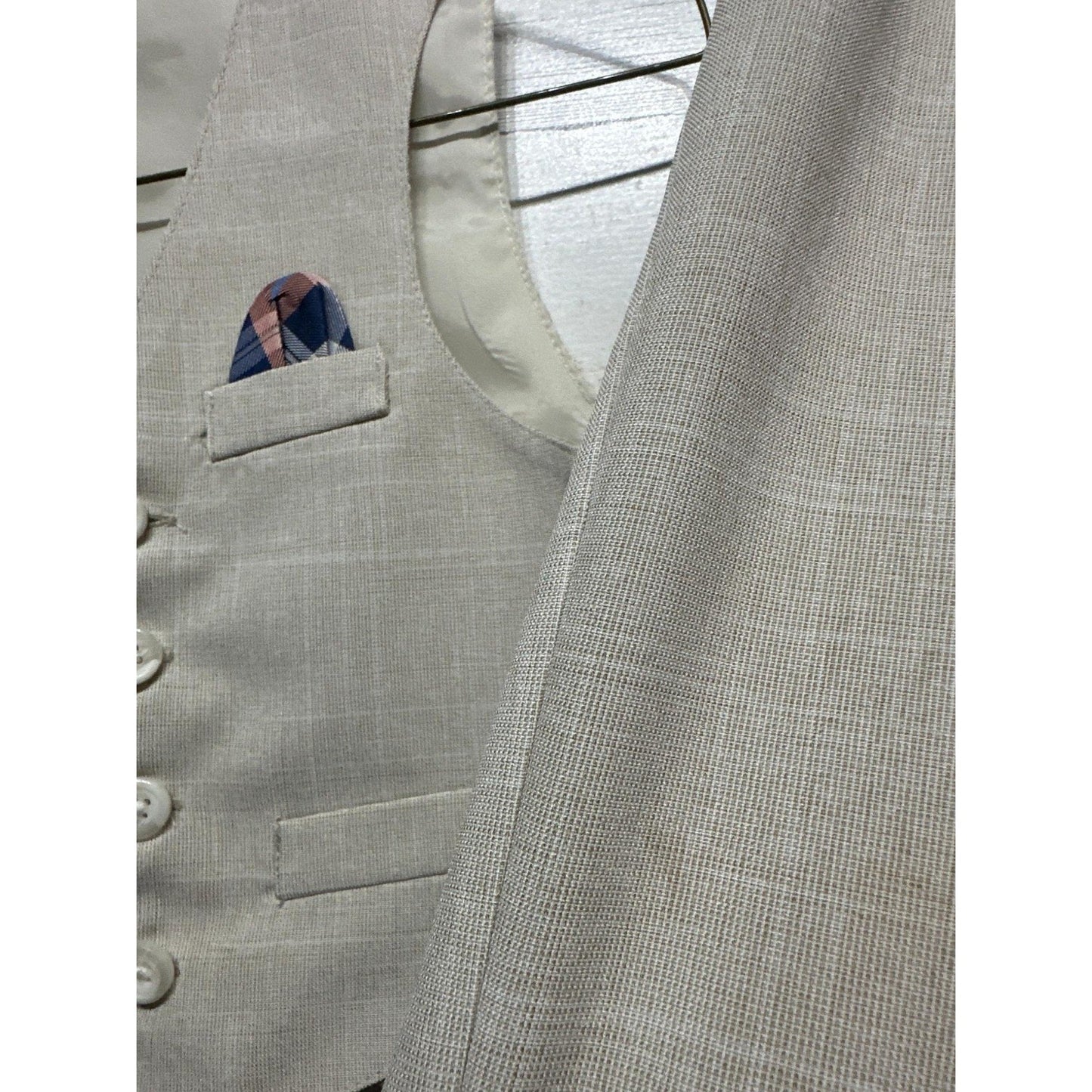 Dockers 3-Piece Suit Set Boys 24M Pink Beige Gingham Vest Pants GUC*Flawed3