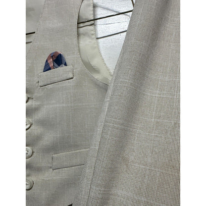 Dockers 3-Piece Suit Set Boys 24M Pink Beige Gingham Vest Pants GUC*Flawed3