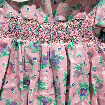 Allison Ann Romper Girls 6-9M Pink Floral Smocked Peter Pan Collar Vintage EUC2