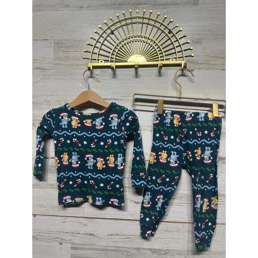 Bluey Christmas Pajama Set Kids 2T Teal Holiday Bluey Bingo Print0