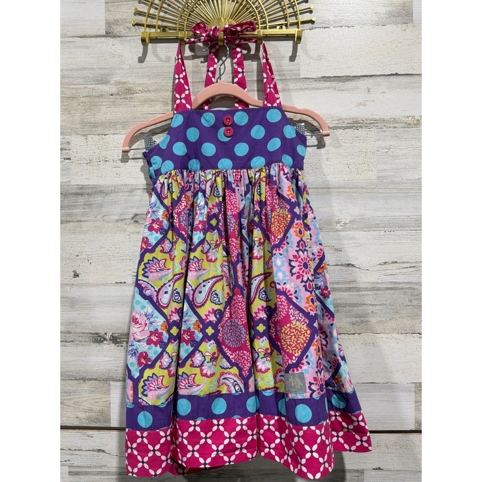 Eleanor Rose Dress Girls 7/8 Pink Purple Mixed Print Whimsical Boho0