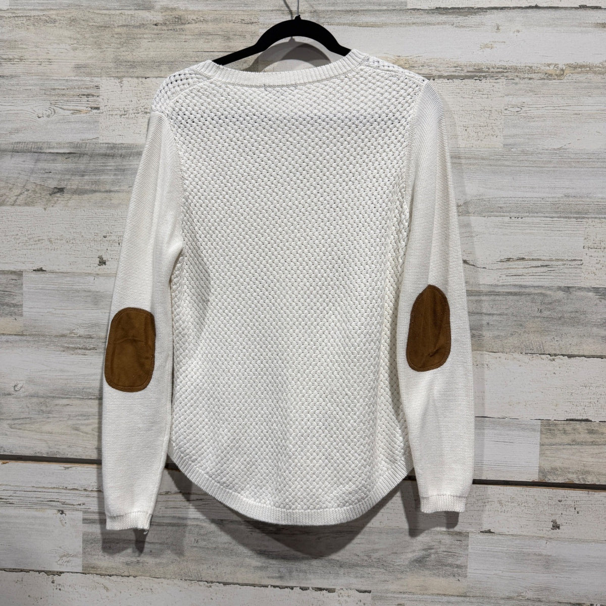 Lety & Me Elbow Patch Sweater Women Medium White Cotton Blend Preppy3