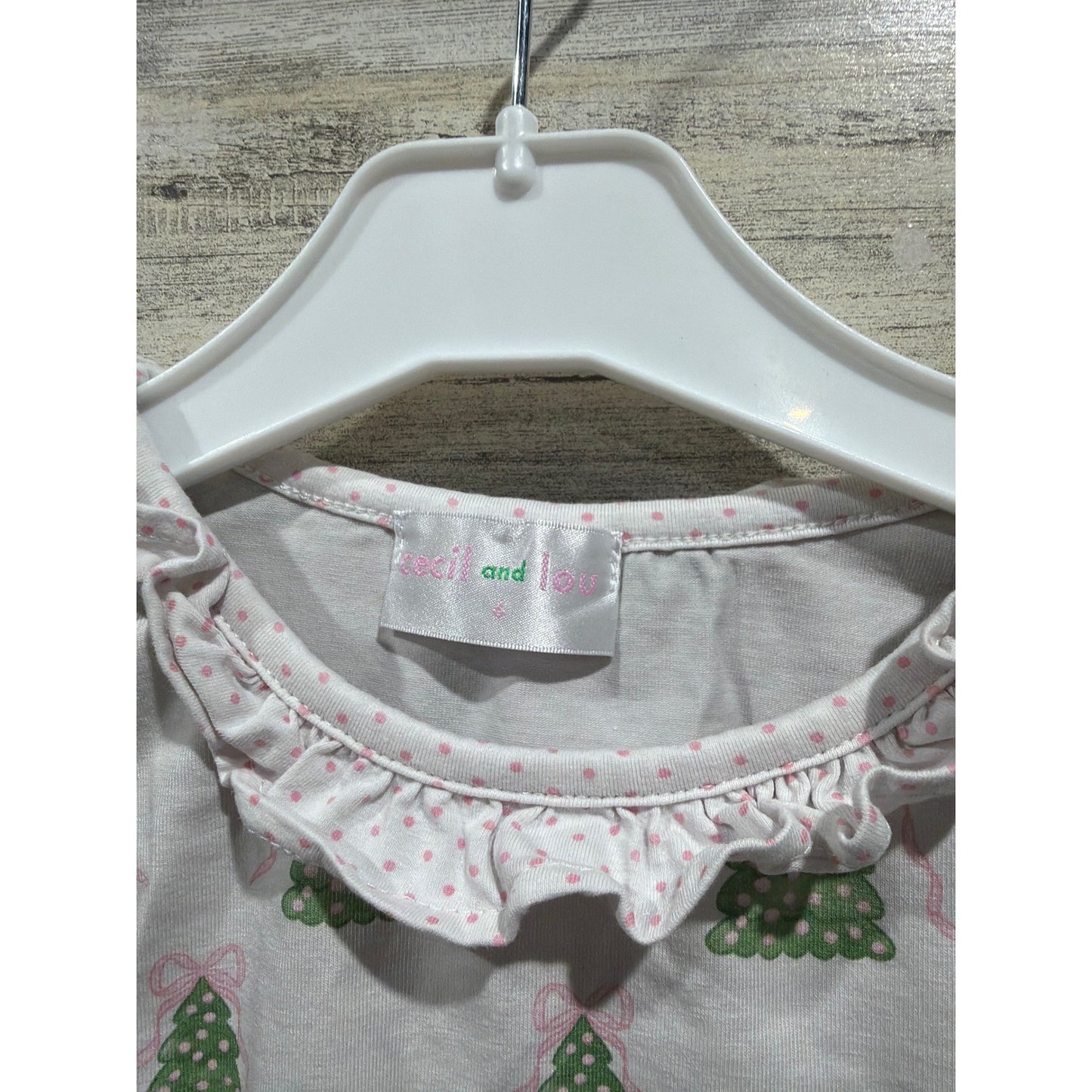 Cecil and Lou Pajama Set Girls 6 White Christmas Tree Ruffle Holiday GUC*1
