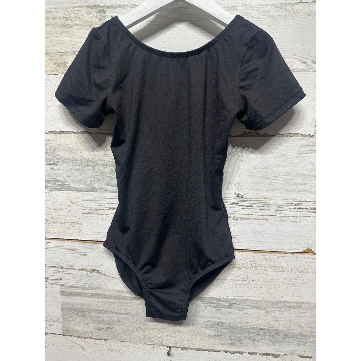 Body Wrappers Leotard Girls 8-10 Black Short Sleeve Pro Wear BWP022 EUC0