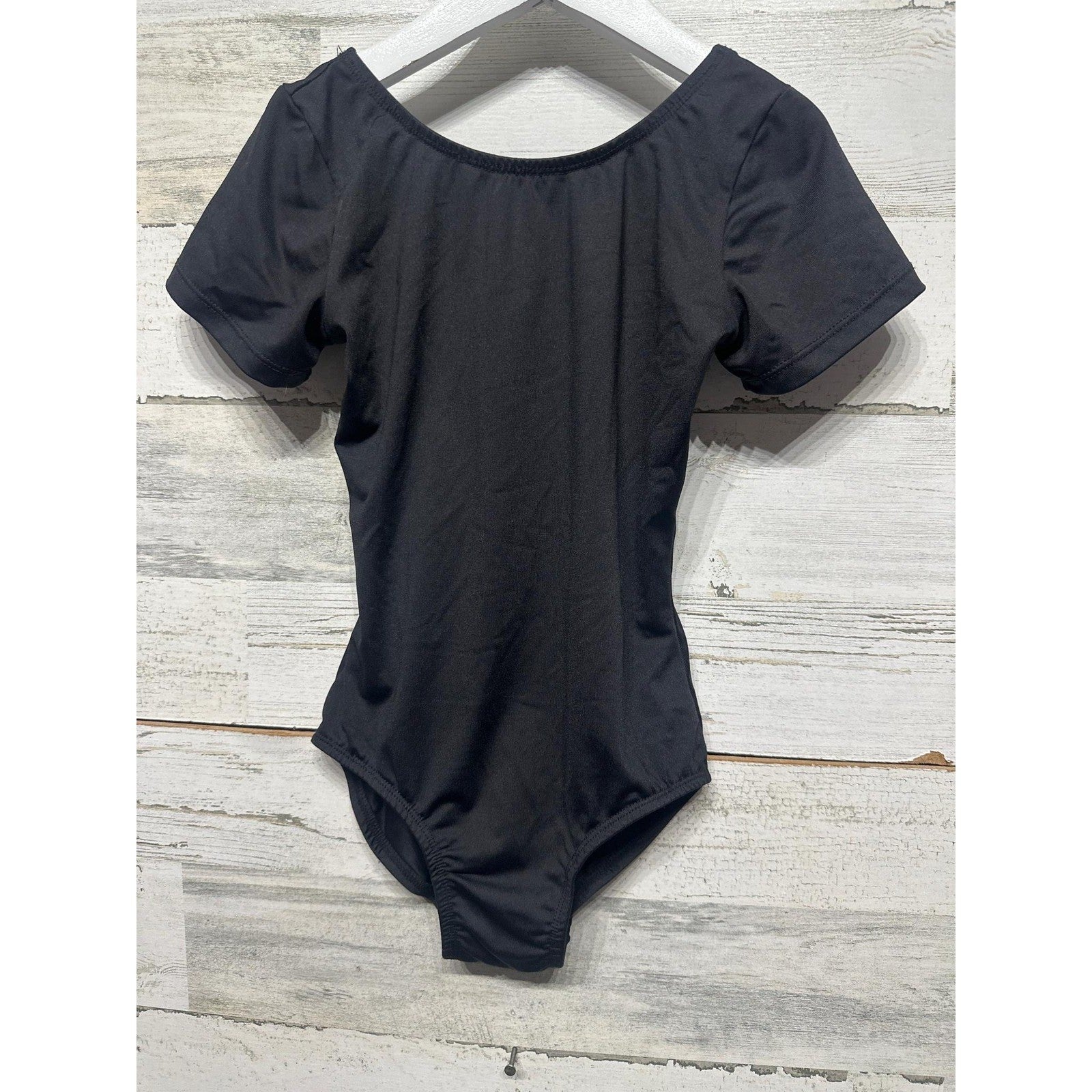 Body Wrappers Leotard Girls 8-10 Black Short Sleeve Pro Wear BWP022 EUC0