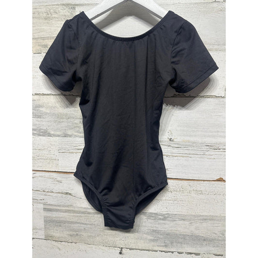 Body Wrappers Leotard Girls 8-10 Black Short Sleeve Pro Wear BWP022 EUC0