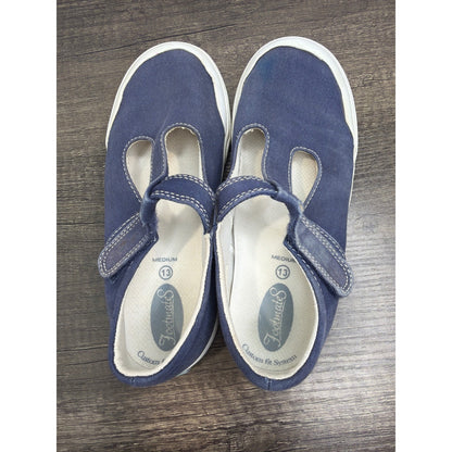 Footmates Ariel T-Strap Sneaker Girls 13 Navy Canvas Classic Preppy *Flawed4