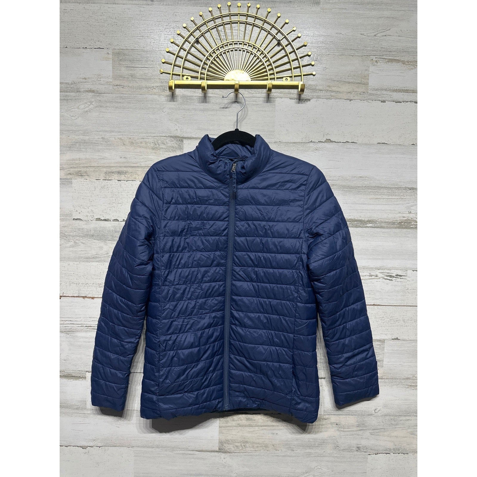 Lands End Puffer Jacket Kids 14-16 Navy Blue Quilted Lightweight EUC0
