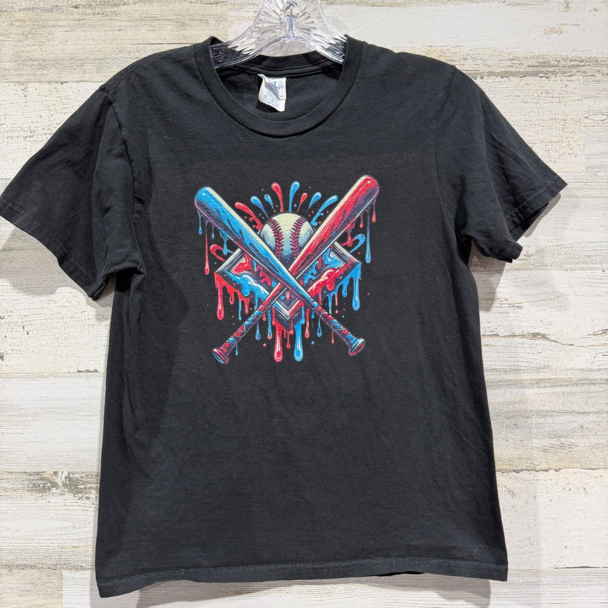 Port & Company Fan Favorite Baseball Drip T-Shirt Boys Size M Black Tee EUC0