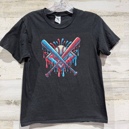 Port & Company Fan Favorite Baseball Drip T-Shirt Boys Size M Black Tee EUC0