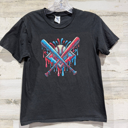 Port & Company Fan Favorite Baseball Drip T-Shirt Boys Size M Black Tee EUC0