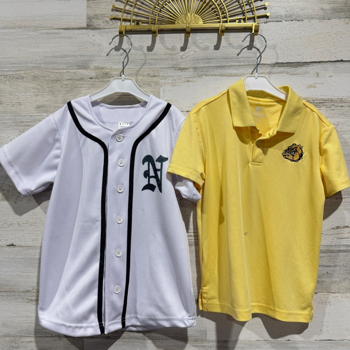Bulldog Shirts Boys 6/7 Yellow White Baseball Polo Sporty Play Condition *Flawed0