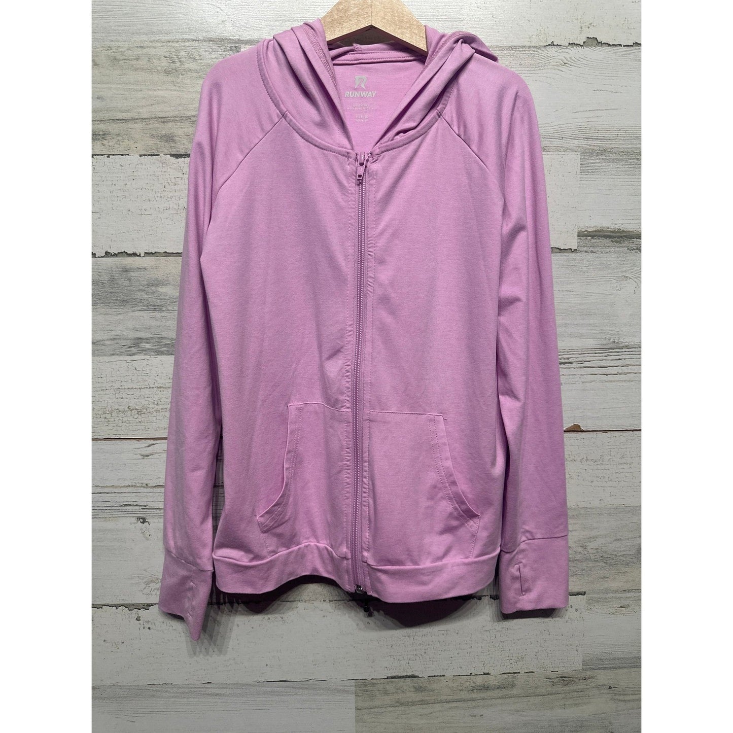 Runway Zip Up Hoodie Girls Medium 8-10 Purple Moisture Wicking Thumbhole EUC0