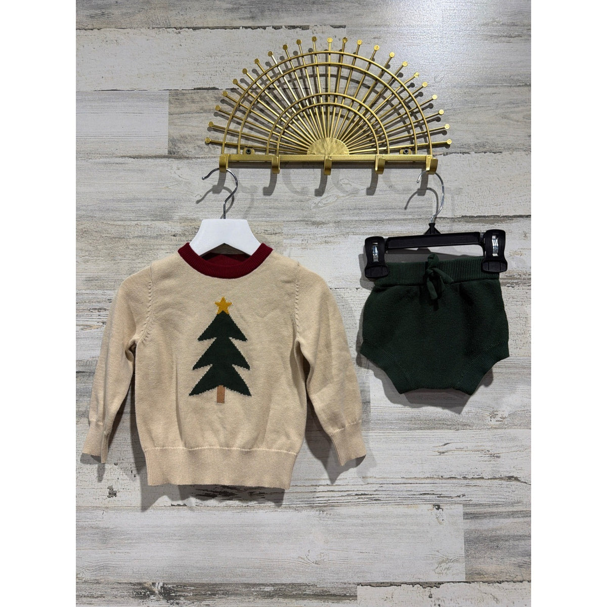 Girlhood by Little Stocking Co Sweater Set Baby Girl 6-12M Cream Green Holiday0
