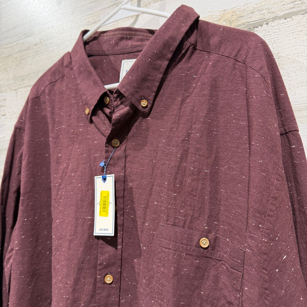 ROWM Big Man Button Down Shirt Mens 4XB Burgundy Speckled Cotton Casual NWT3