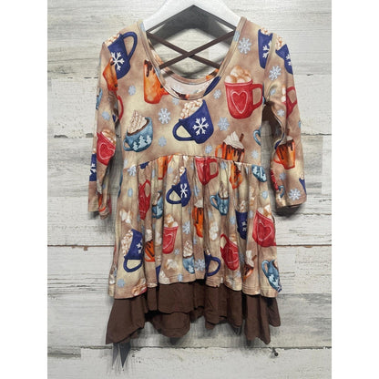 Hanlyn Collective Dress Girls 12-18m Brown Hot Cocoa Bamboo Holiday Ruffle NWT2