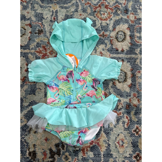 Escargot Swimsuit Baby Girls 3-6M Mint Green Flamingo Hooded Tutu NWT0