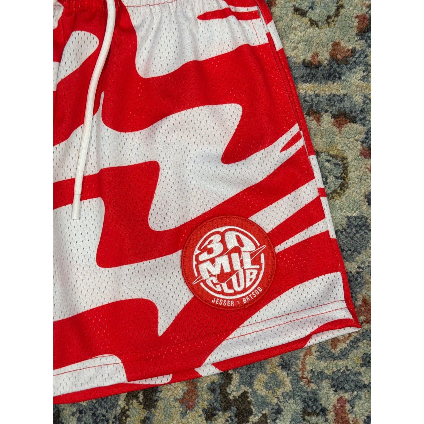 BKTSQD Mesh Shorts Men XS Red White 30 Mil Club Jesser Streetwear EUC1