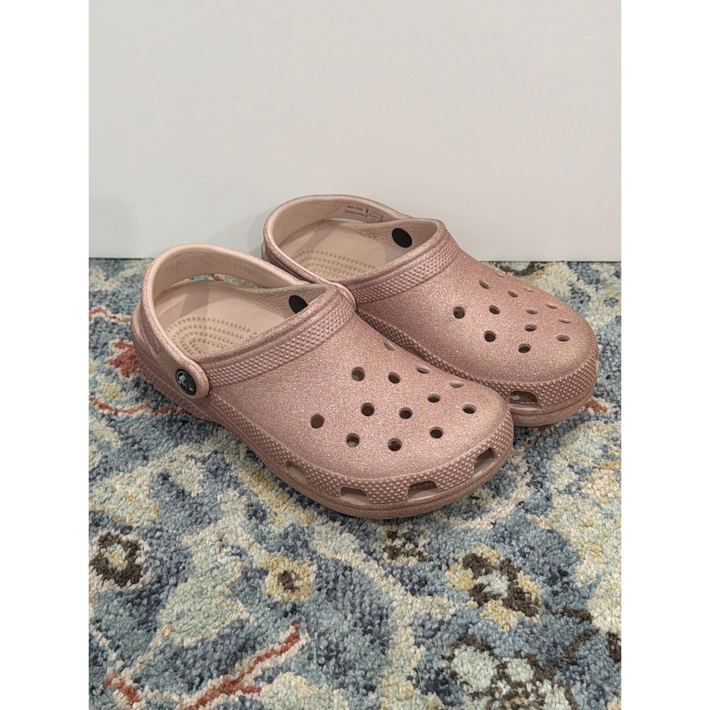 Crocs Classic Clog Girls 4 Rose Gold Glitter Sparkle Comfort0