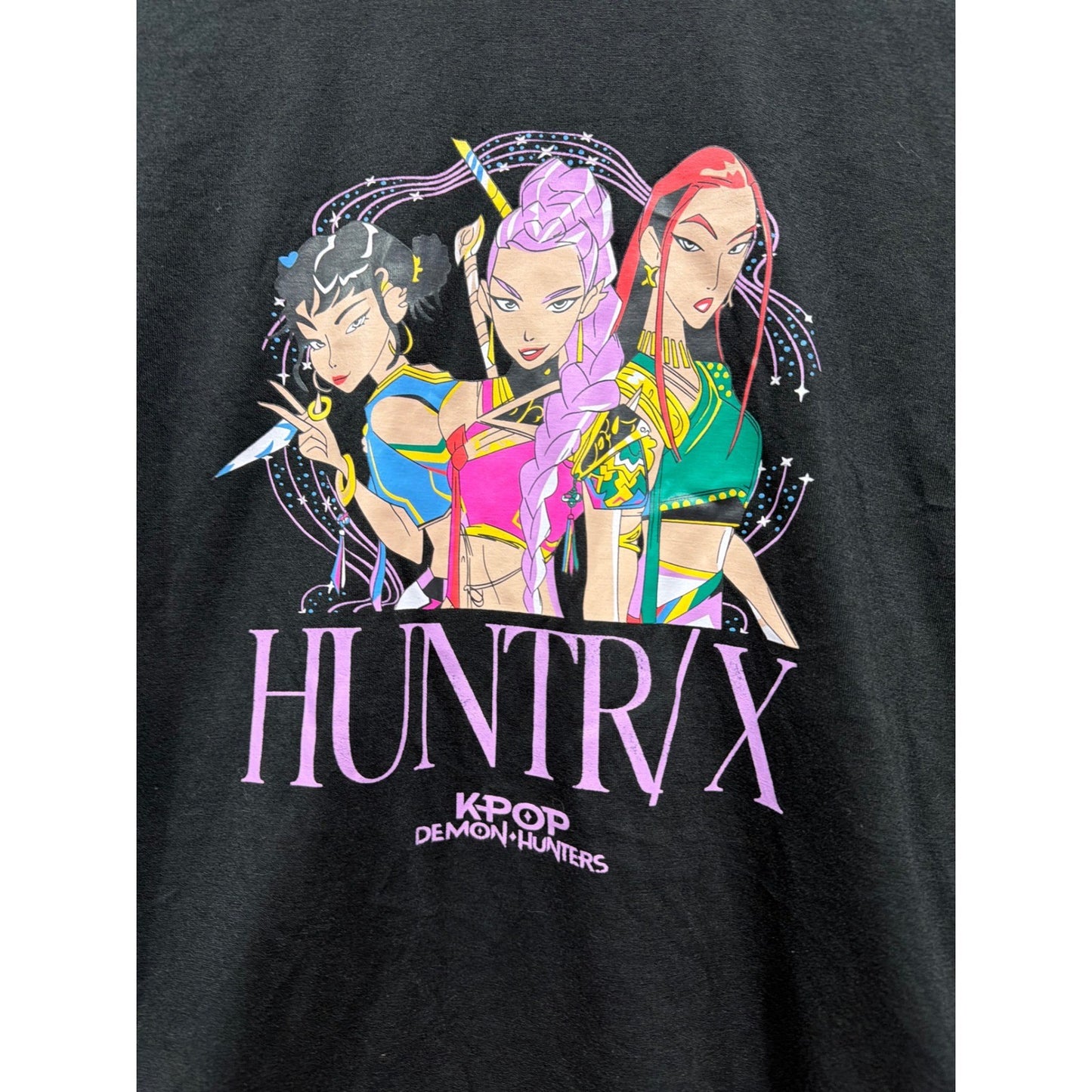 Netflix K-Pop Demon Hunters Shirt Girls 13/14 Black Huntr/x Anime Tee EUC1