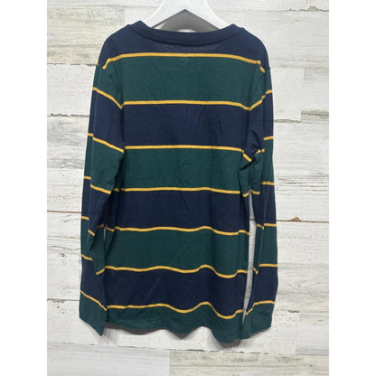 Old Navy Long Sleeve Shirt Boys 10/12 Green Navy Yellow Striped EUC2