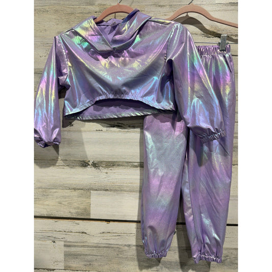 Jogger Set Girls 7 Purple Iridescent Metallic Holographic EUC0