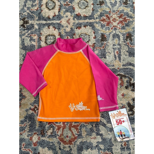 UV Skinz Rash Guard Girls 6M Orange Pink UPF 50+ Long Sleeve NWT0