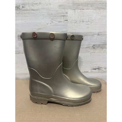 Oil and Water Rain Boots Girls Size 1 Youth Gold Metallic Rubber Studded EUC0