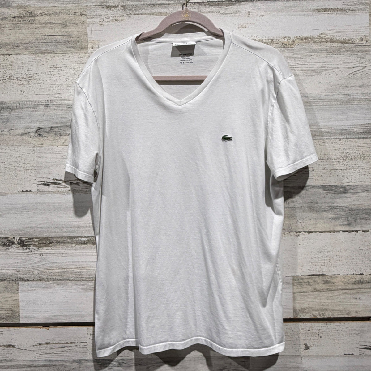 Lacoste Pima Cotton V-Neck T-Shirt Men XL White Solid Classic Flawed*0