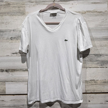 Lacoste Pima Cotton V-Neck T-Shirt Men XL White Solid Classic Flawed*0