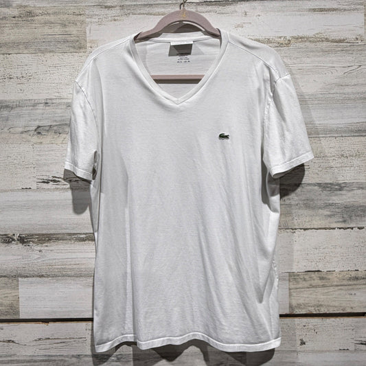 Lacoste Pima Cotton V-Neck T-Shirt Men XL White Solid Classic Flawed*0