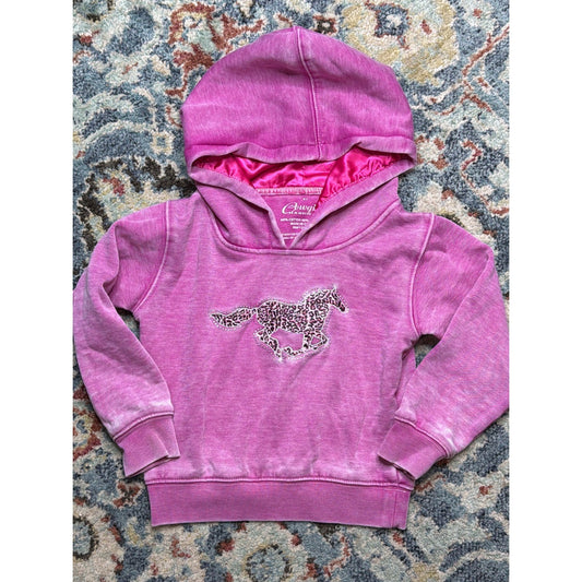 Cowgirl Hardware Hoodie Girls 4T Pink Leopard Horse Acid Wash EUC0
