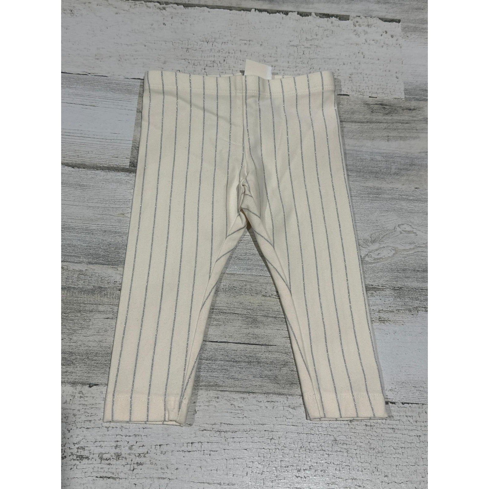 Tea Collection Striped Leggings Girls 6-9m Cream Silver Glitter Coquette NWT0