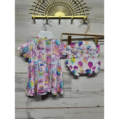 Birdie Bean Girls 3-6m Birthday Peplum Set Birthday Pink Cake Balloon NWT3
