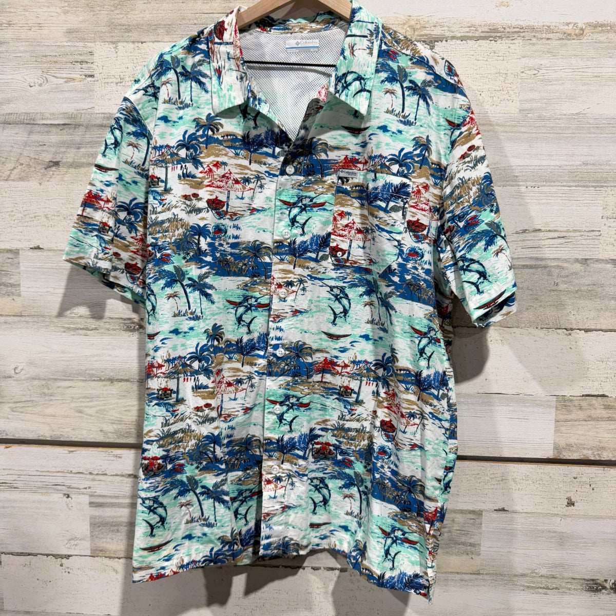 Columbia PFG Super Tamiami Shirt Mens XL White Tropical Cotton Fishing Style EUC0