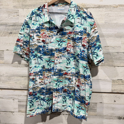 Columbia PFG Super Tamiami Shirt Mens XL White Tropical Cotton Fishing Style EUC0