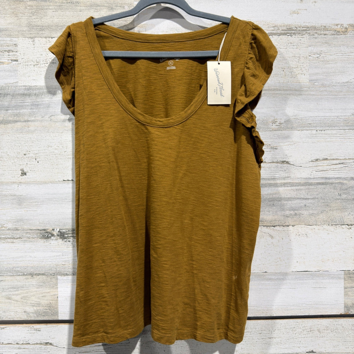 Universal Thread Ruffle Sleeve Top Women XXL Brown Slub Knit Boho *Flawed0