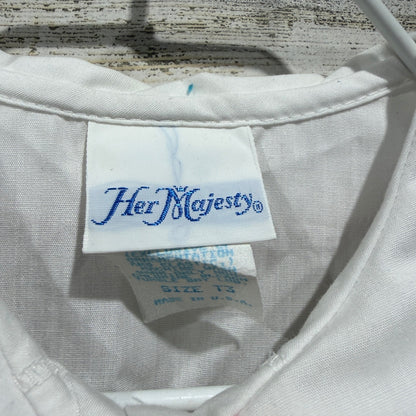 Her Majesty Blouse Girls 3 White Red Piped Cotton Blend Vintage1